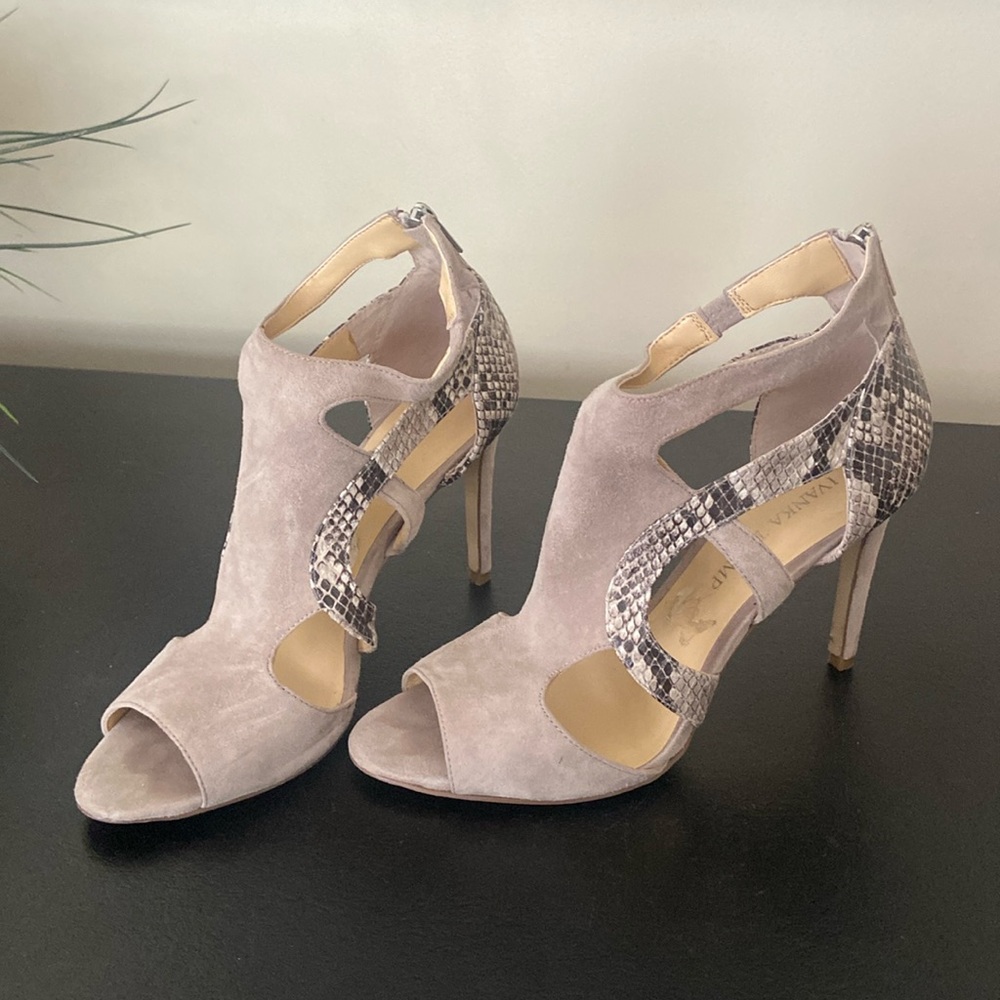 Tan suede and snake print heels size 8